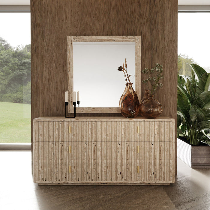 Roma - Modern Faux Travertine + Gold Dresser
