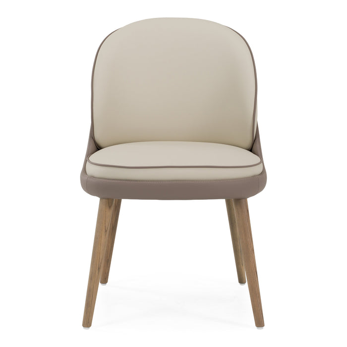 Pangea - Mid-Century Modern Cream & Taupe Vegan Leather + Grey Ash Dining Chair (Set of 2)