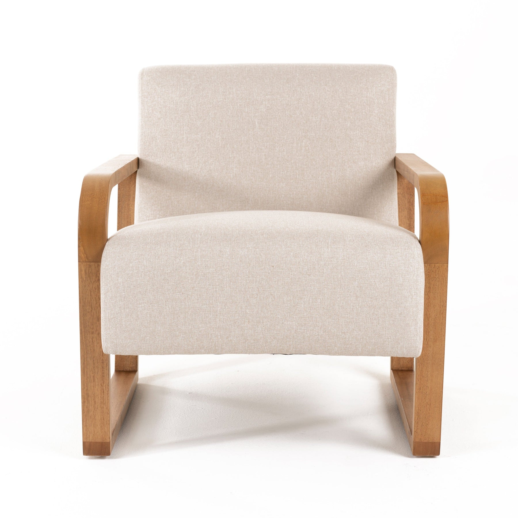 Sada - Mid-Century Modern Beige Linen + Chestnut Accent Chair