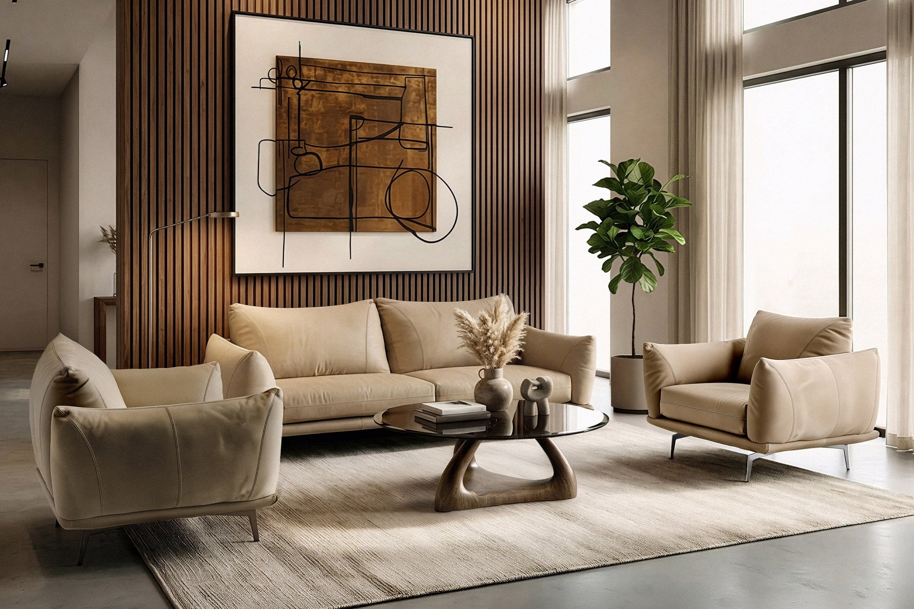 Saint Tropez - Modern Italian Beige Leather Accent Chair