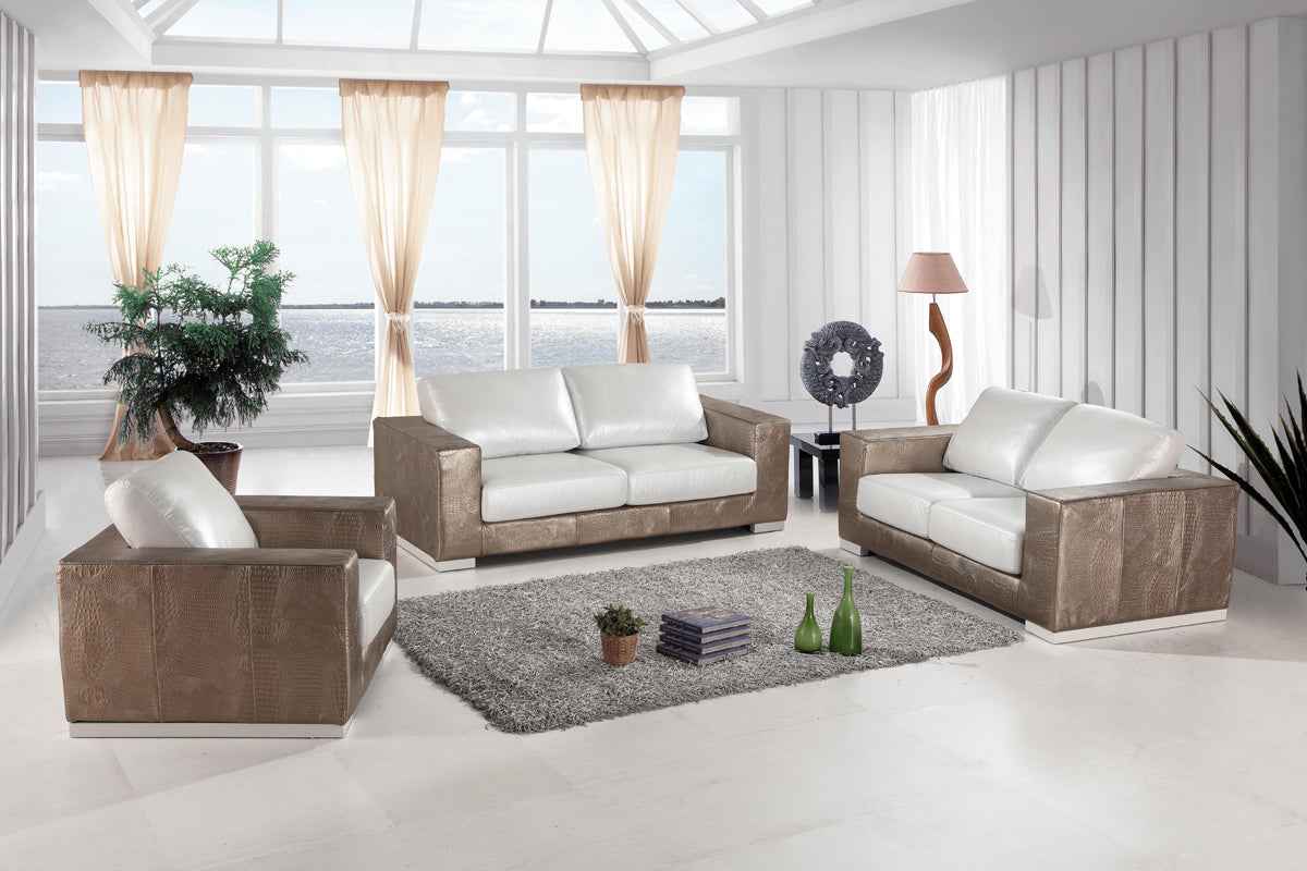 Cordova Modern Bronze & White Leather Sofa Set