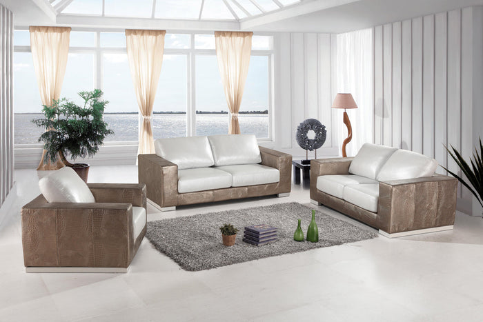 Cordova Modern Bronze & White Leather Sofa Set