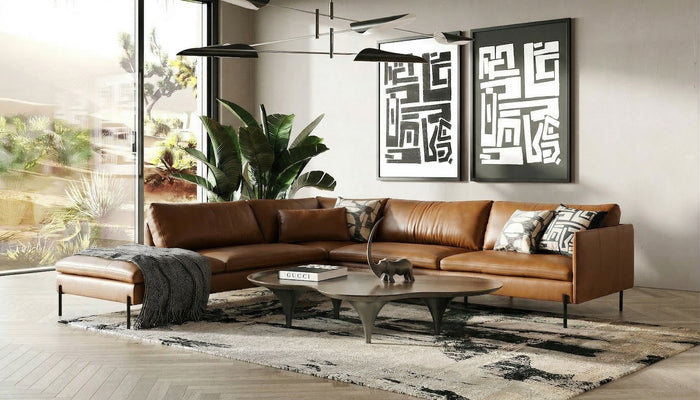 Sherry - Modern Cognac Leather Left Facing Sectional Sofa