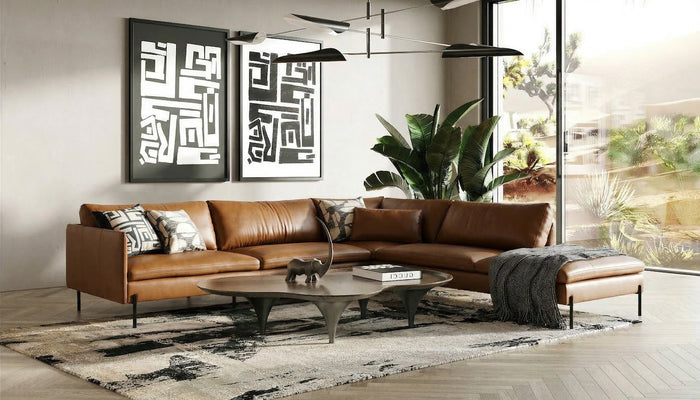 Sherry - Modern Cognac Leather Right Facing Sectional Sofa