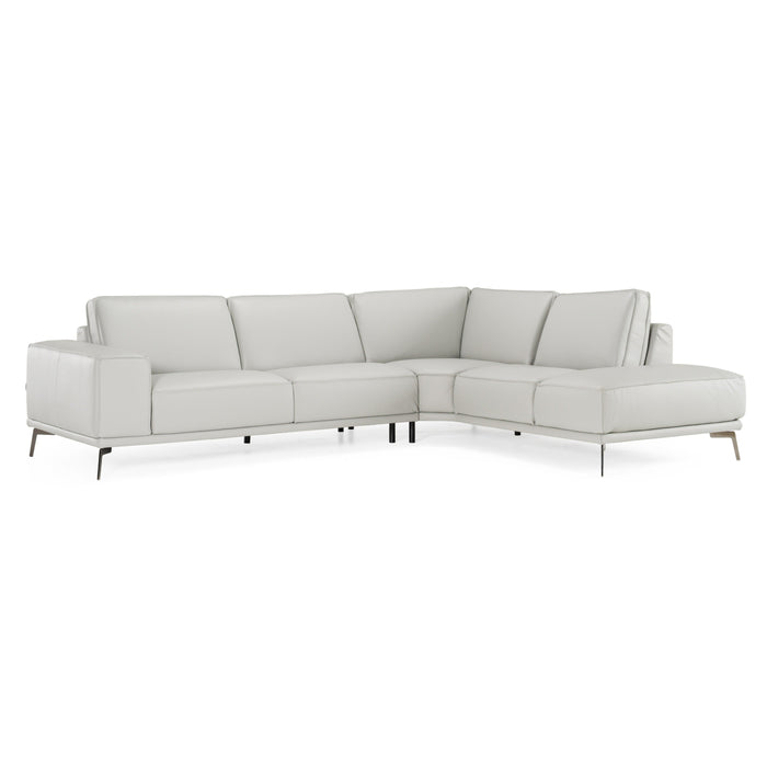 Soho - Italian Right Facing Light Grey Nirvana Leather Sectional Sofa