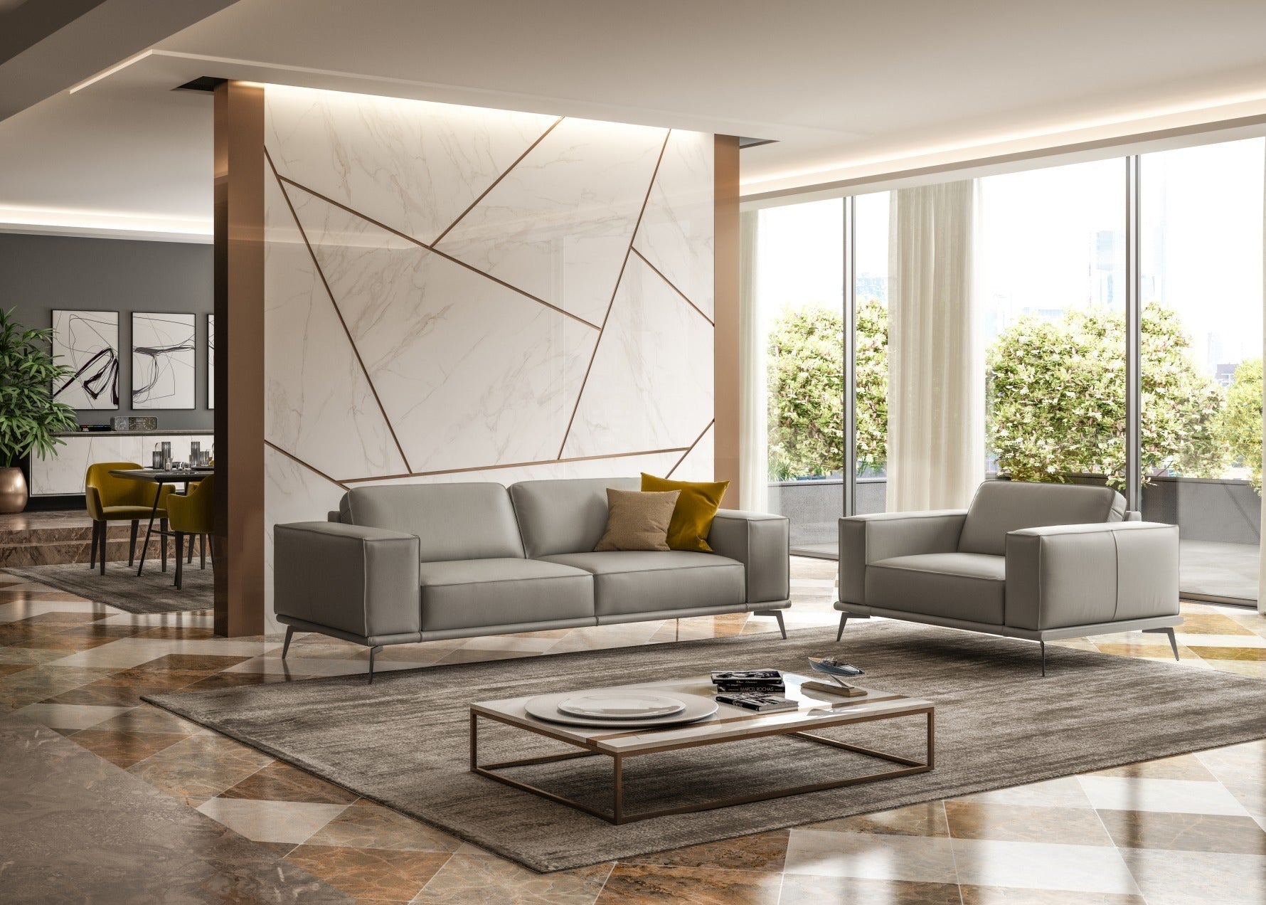 Soho - Contemporary Italian Light Grey Leather Sofa