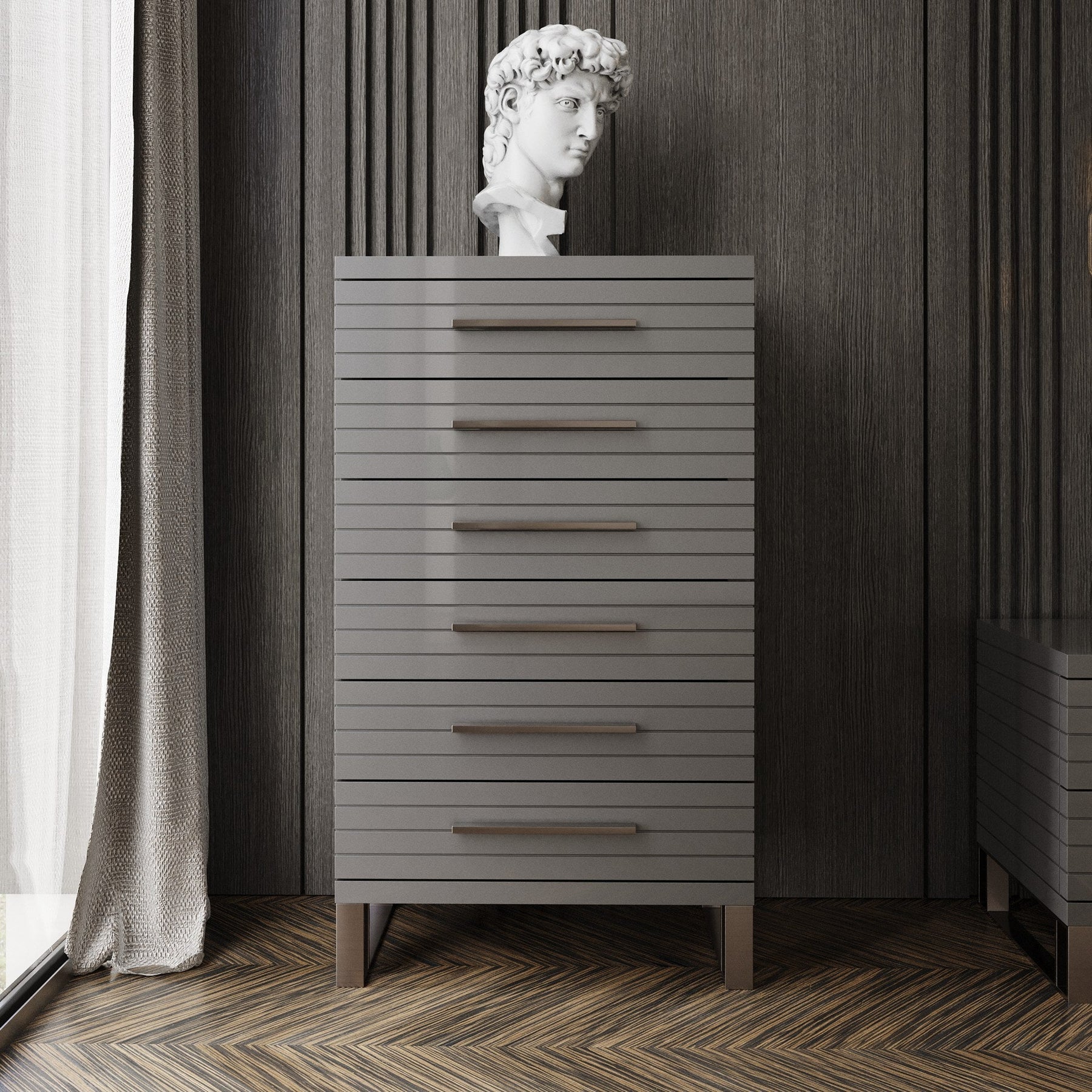 Splendor - Grey High Gloss Slatted Chest