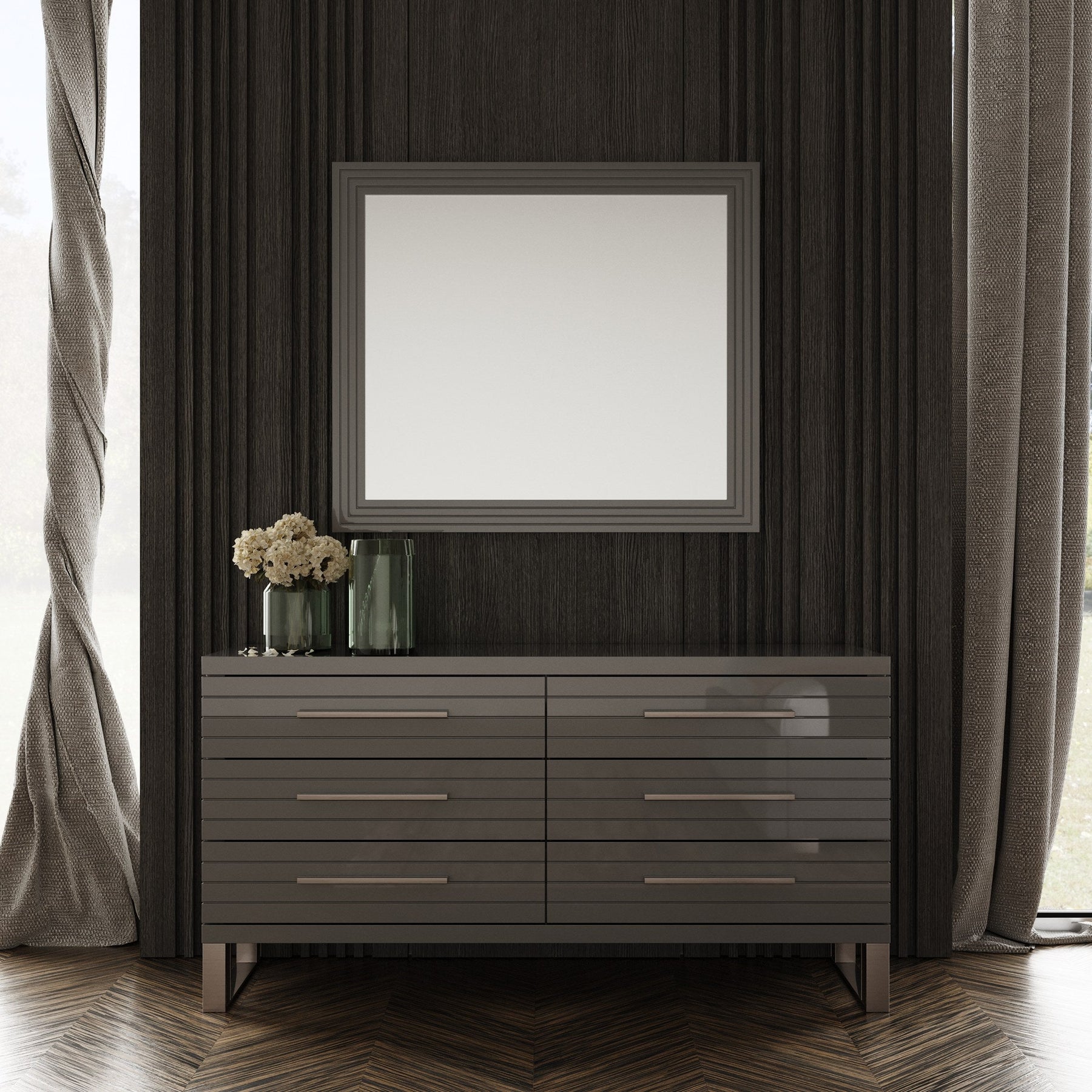 Splendor - Grey High Gloss Slatted Dresser