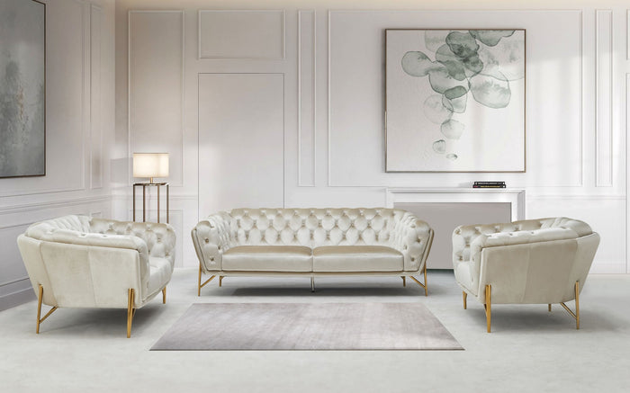 Stella - Transitional Beige Velvet Sofa Set