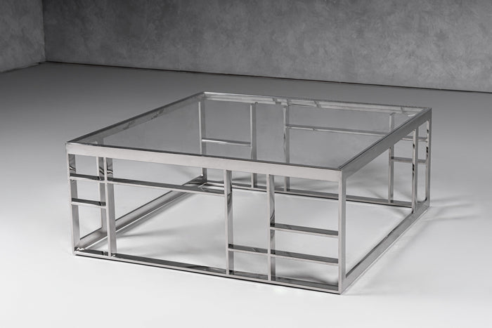 Stephen - Modern Glass & Stainless Steel Square Coffee Table