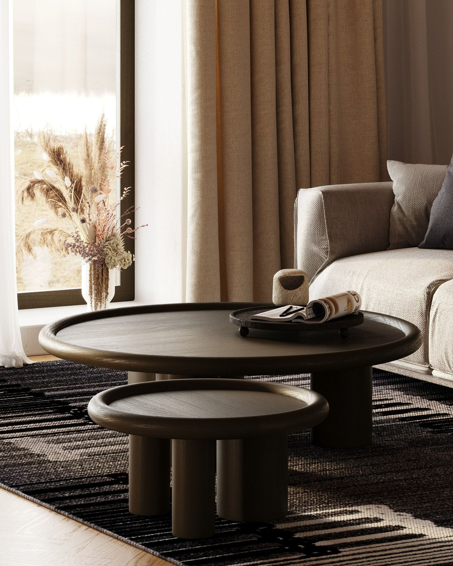 Strauss - Contemporary Brown Ash Round Nesting Table Set