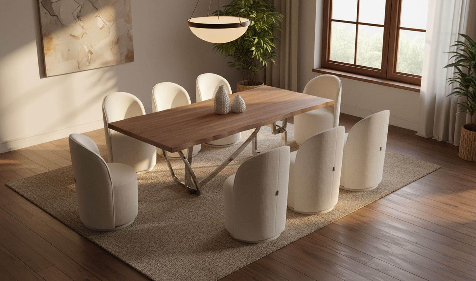 Addy Modern Walnut & Stainless Steel Dining Table