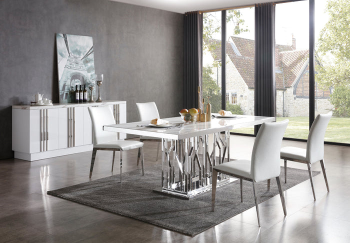 Marston Modern White Marble & Stainless Steel Dining Table