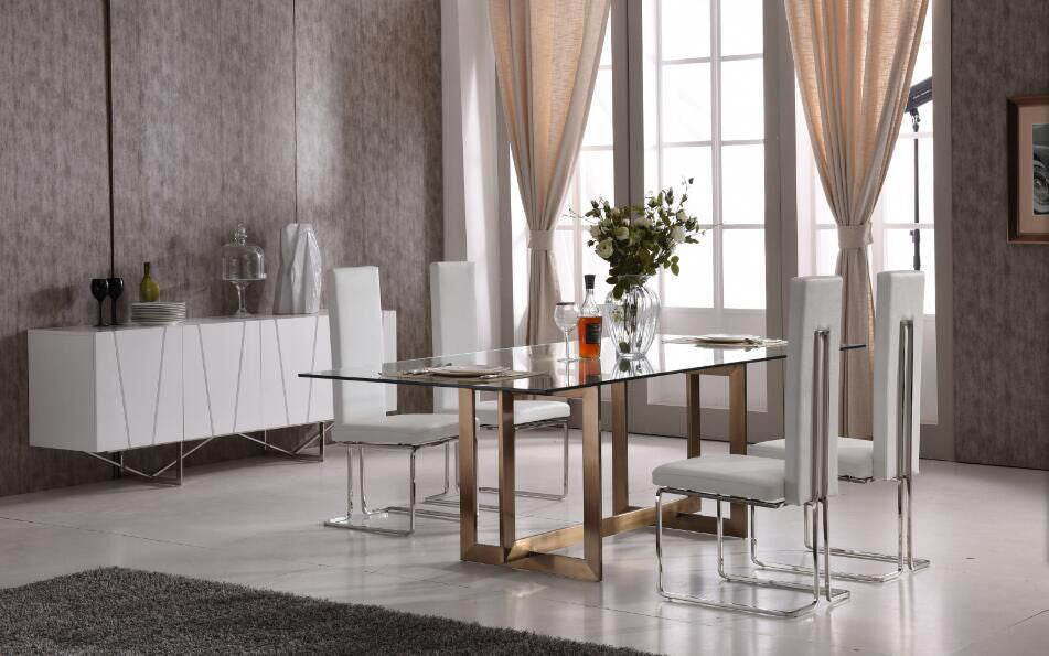 Keaton Modern Glass & Brass Dining Table