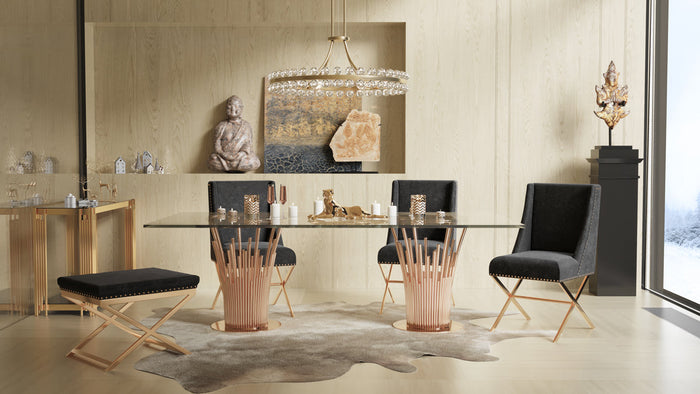 Paxton Modern Glass & Rosegold Dining Table