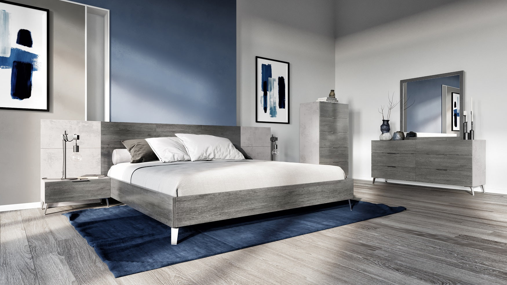 Bronx Italian Modern Faux Concrete & Grey 4-Piece Bedroom Set