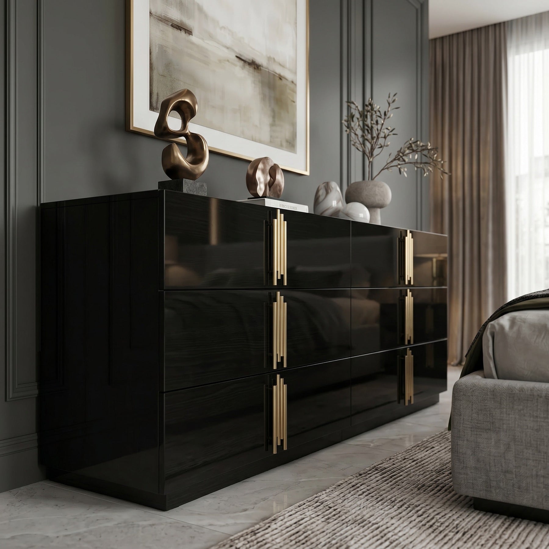 Token - Modern Black + Gold Wide Dresser