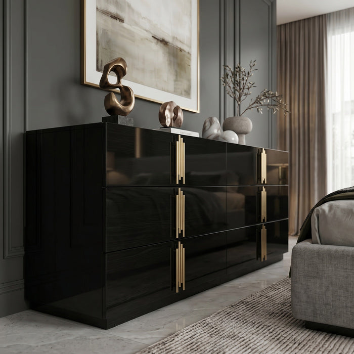 Token - Modern Black + Gold Wide Dresser