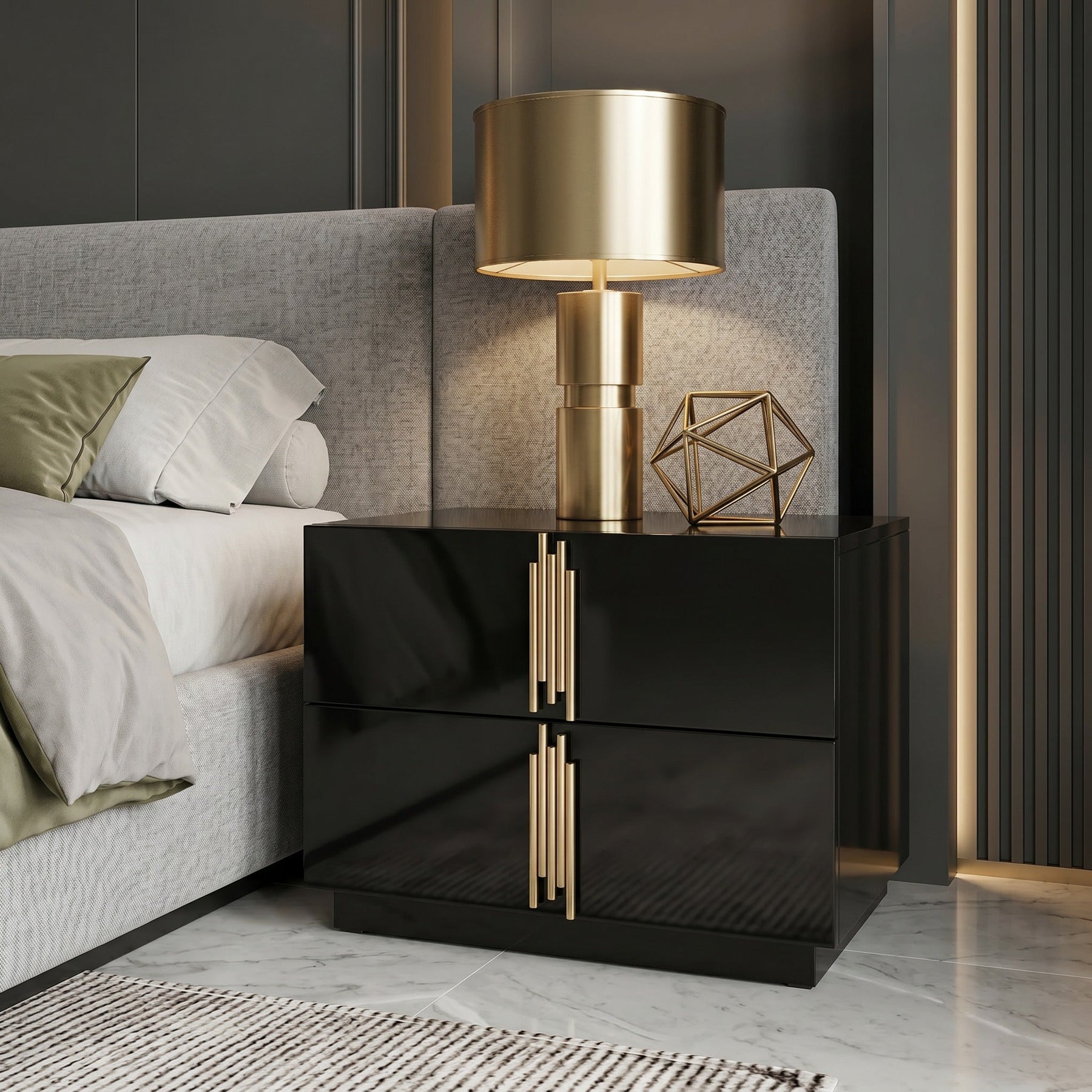 Token - Modern Black + Gold Wide Nightstand