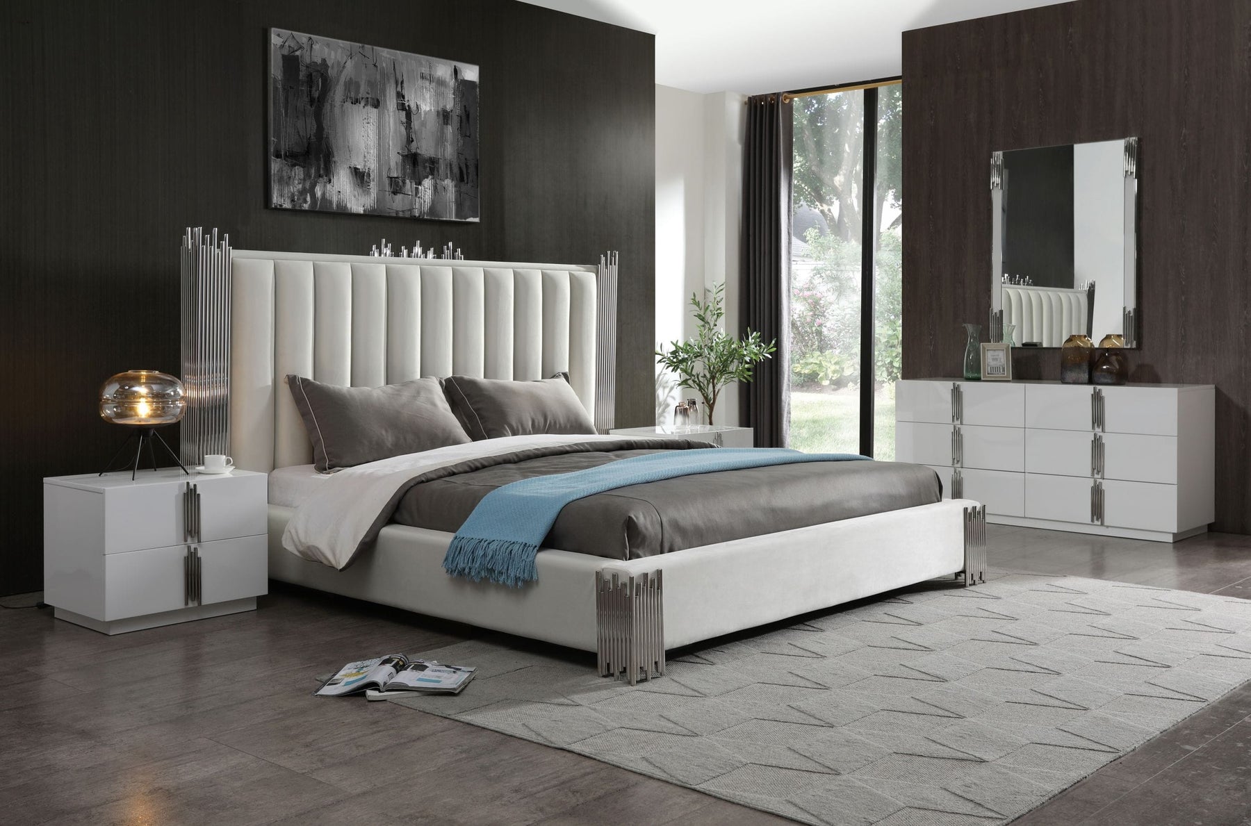 Token - Modern White + Stainless Steel Bed