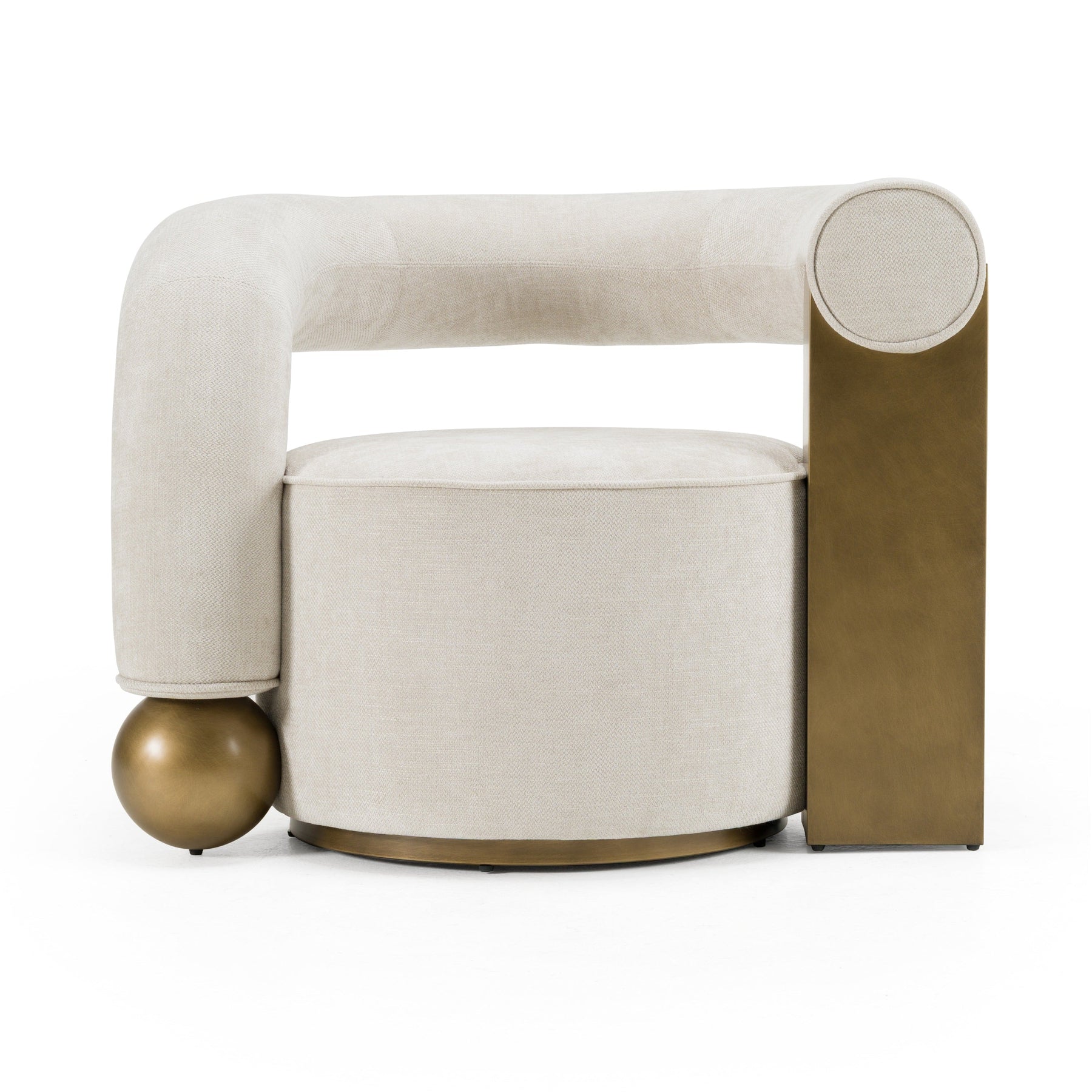 Tranquil - Contemporary Beige Fabric + Antique Brass Accent Chair
