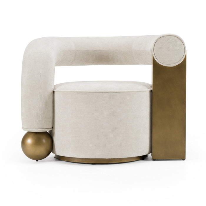 Tranquil - Contemporary Beige Fabric + Antique Brass Accent Chair