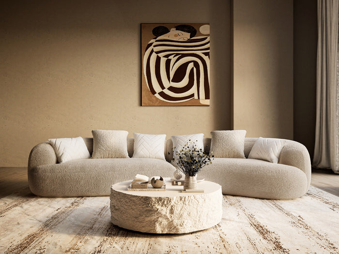 Trevor - Modern Tan Fabric Curved Sectional Sofa