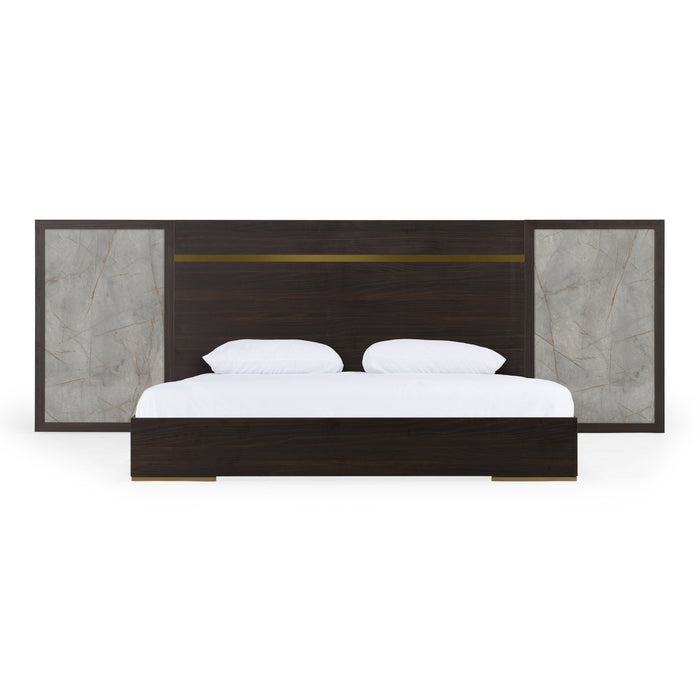 Velondra - Modern Eucalypto + Marble Bed with Two Nightstands