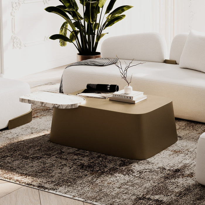 Yano - Modern White Marble + Antique Brass Coffee Table