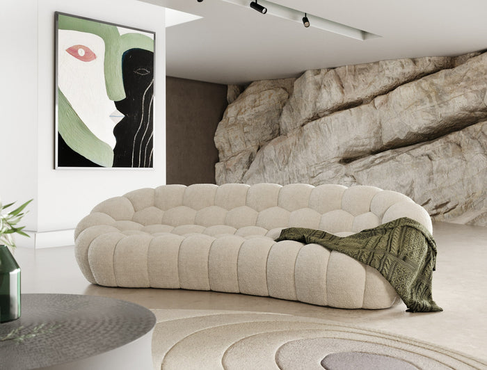 Yolonda - Modern Curved Off-White Fabric Sofa