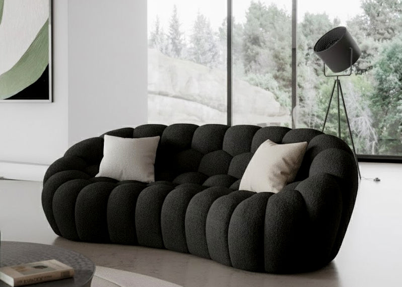 Yolonda - Modern Curved Black Fabric Loveseat