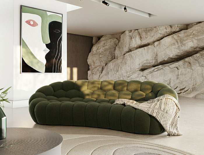 Yolonda - Modern Curved Green Fabric Sofa
