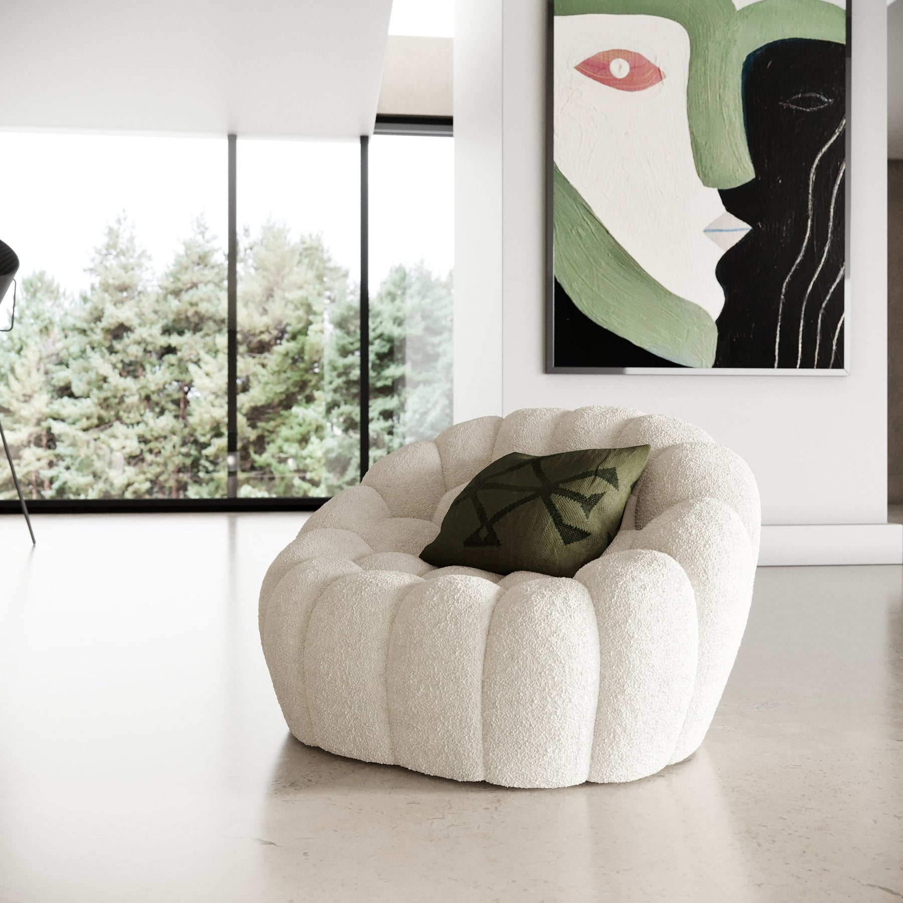 Yolonda - Modern Curved Off-White Fabric Chair