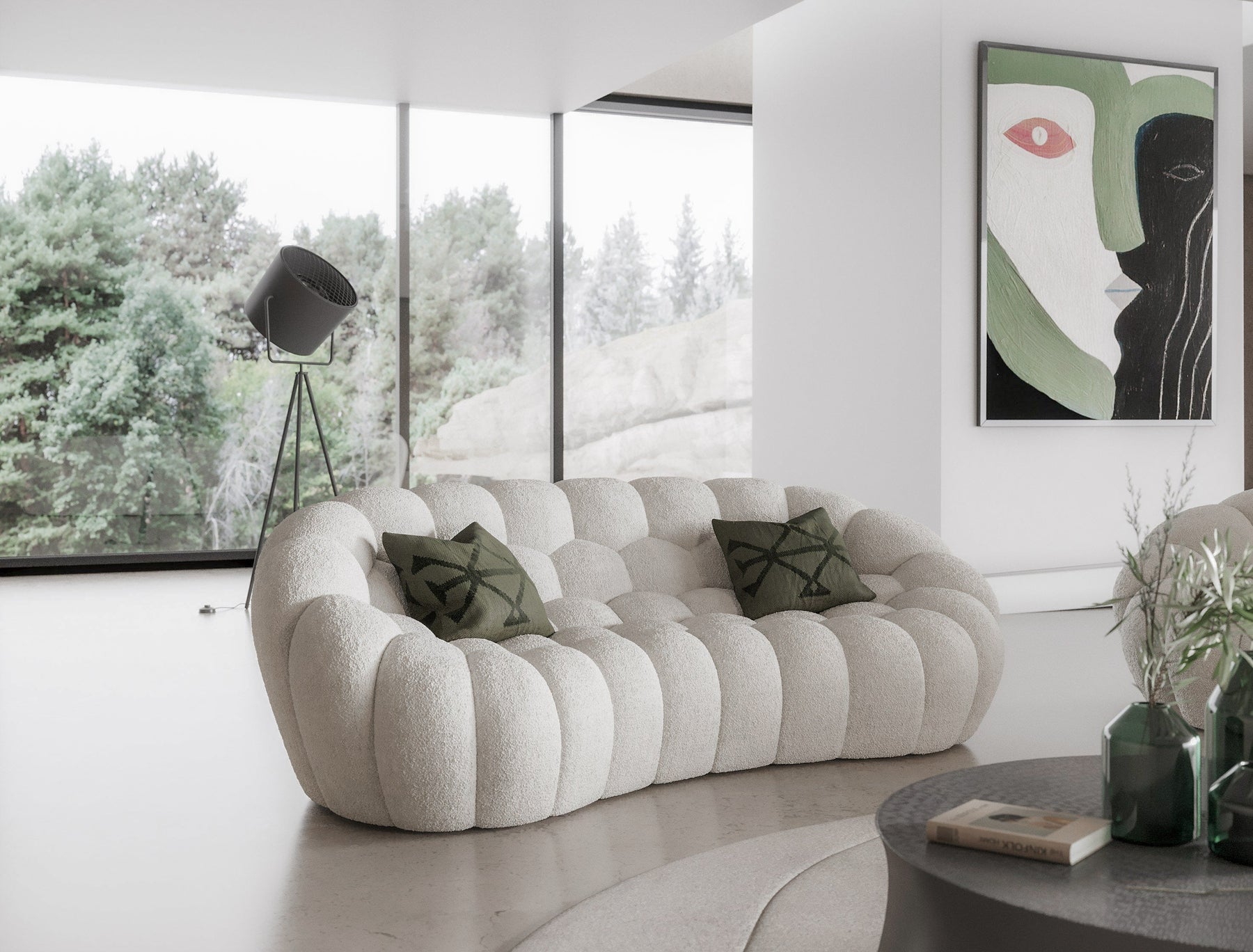 Yolonda - Modern Curved Off-White Fabric Loveseat