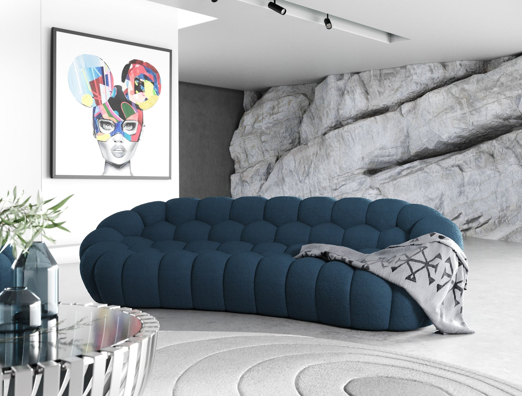 Yolonda - Modern Curved Dark Teal Fabric Sofa