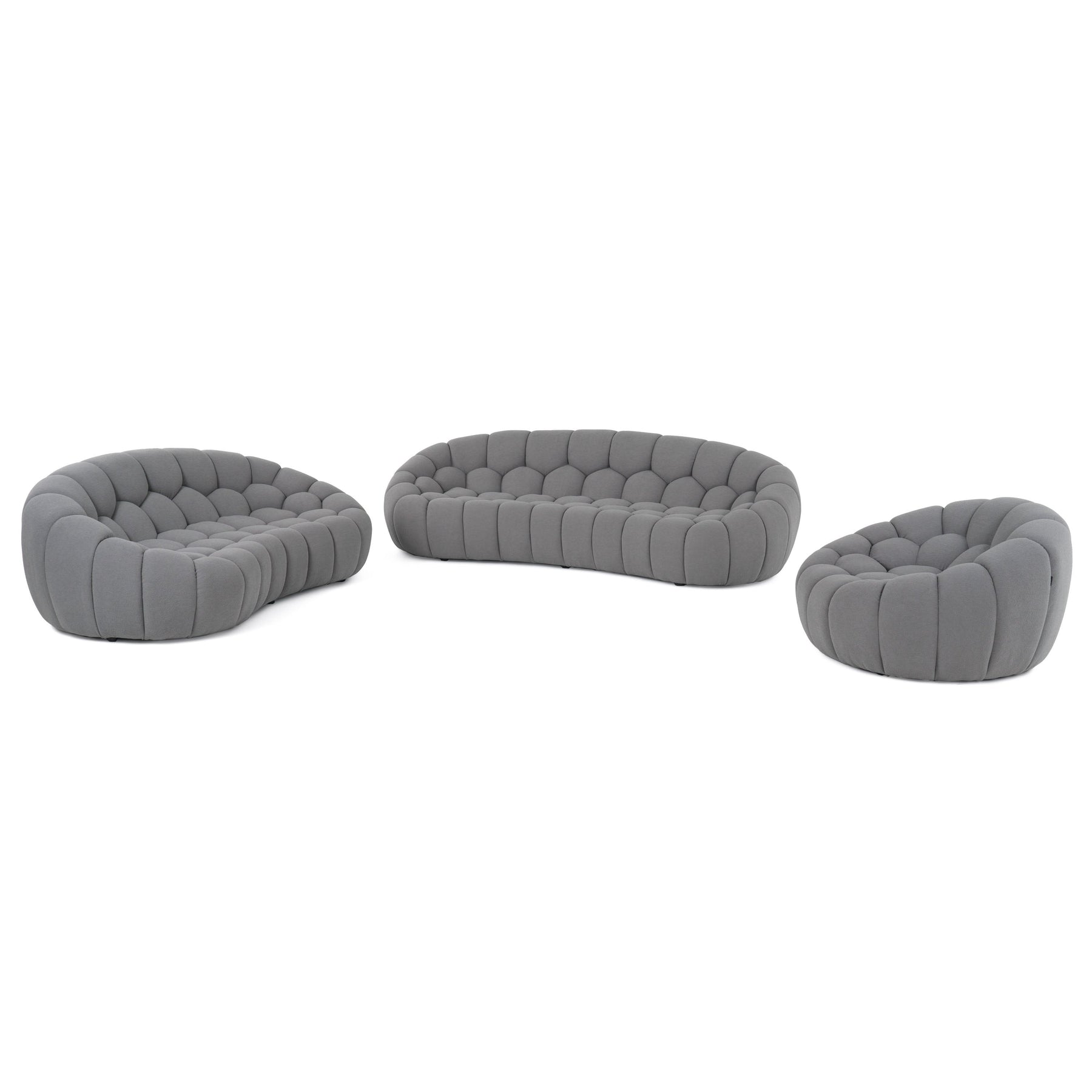 Yolonda - Modern Curved Light Grey Fabric Sofa Set