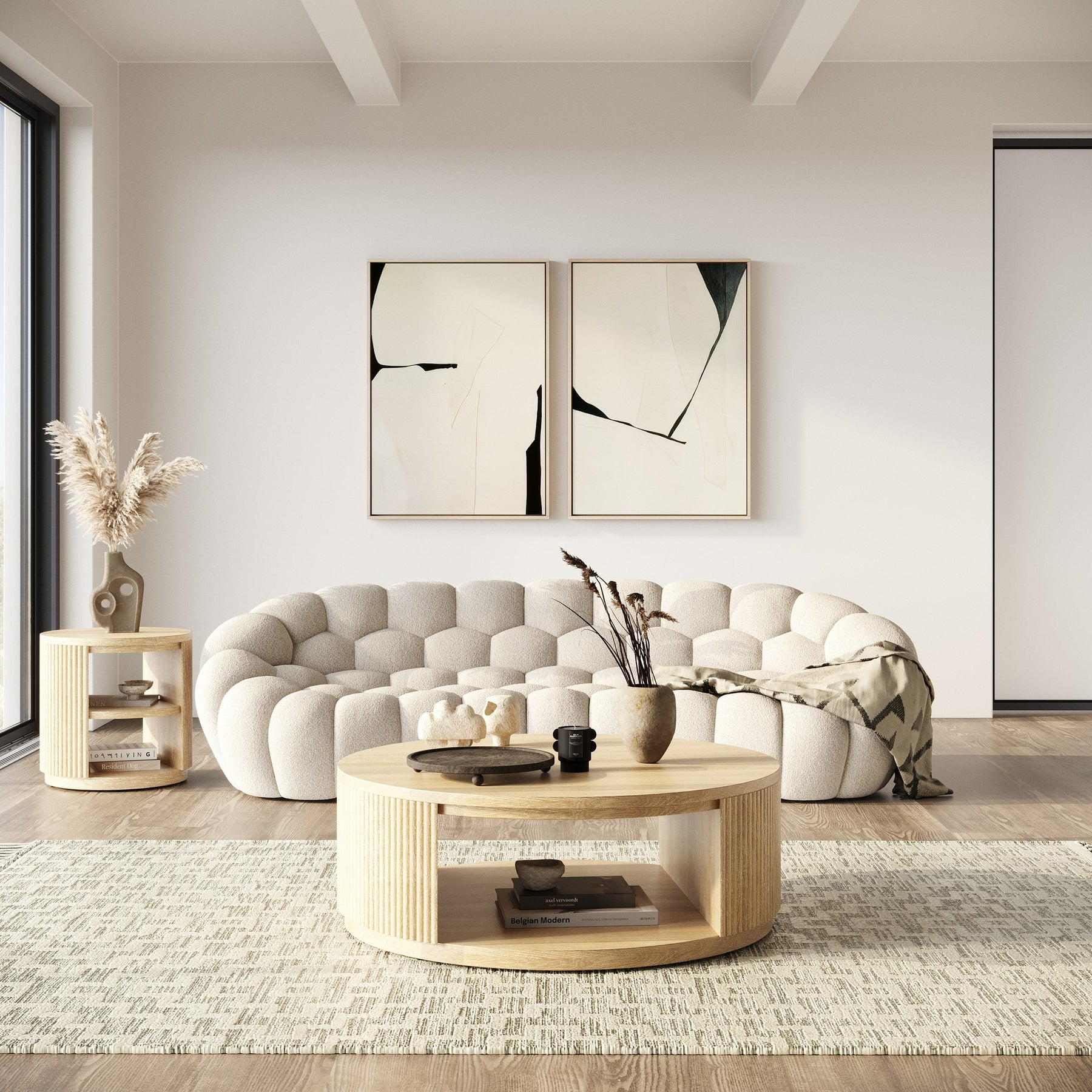 Yolonda - Modern Curved Beige Fabric Sofa